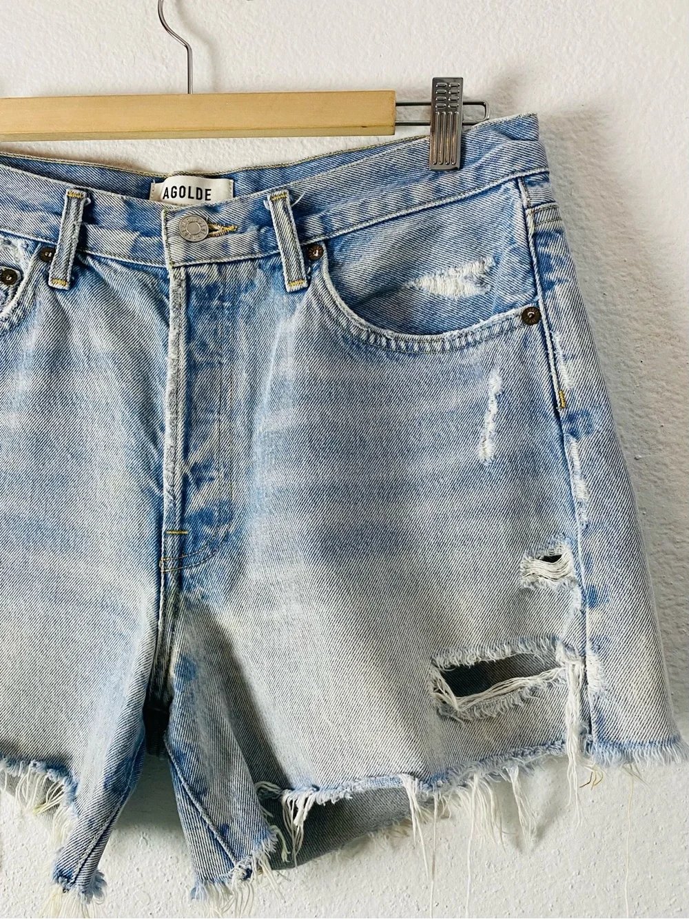 Agolde Parker Long Jean Shorts Size 28 Y2K Distressed Denim Organic Cotton